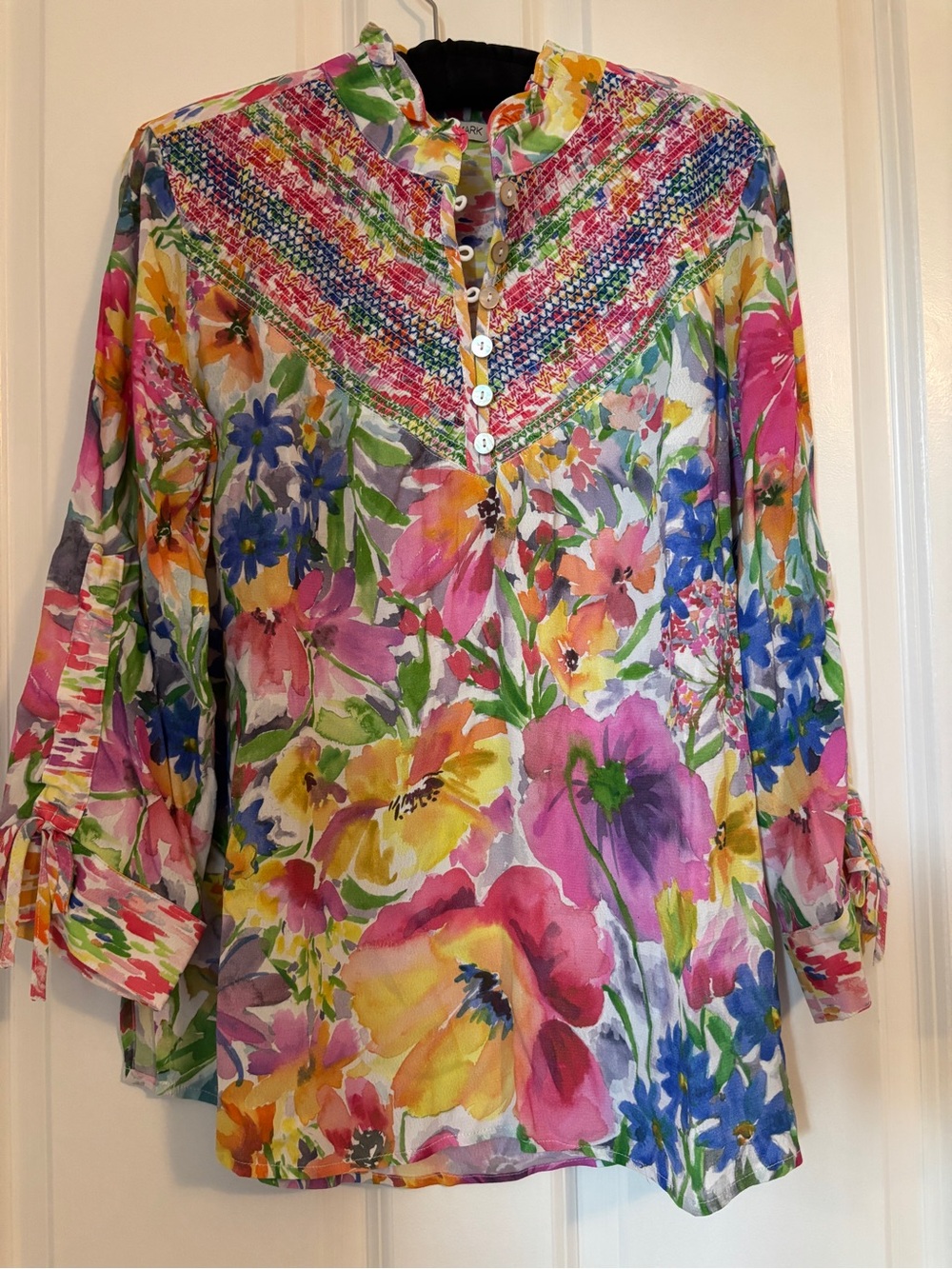 John Mark - Women's Multi Colored Floral Button-Front Popover Top Size S - Picture 7 of 9